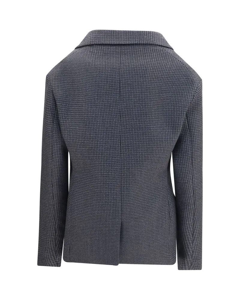Balenciaga Double-Breasted Houndstooth Wool Blazer — Gray Gray