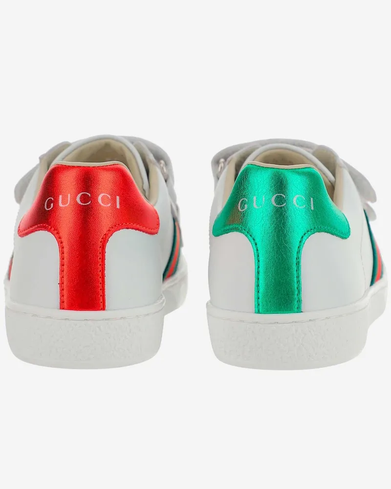 Gucci Girls' Sneakers Ace Leather Multicolour Calfskin Trainers White