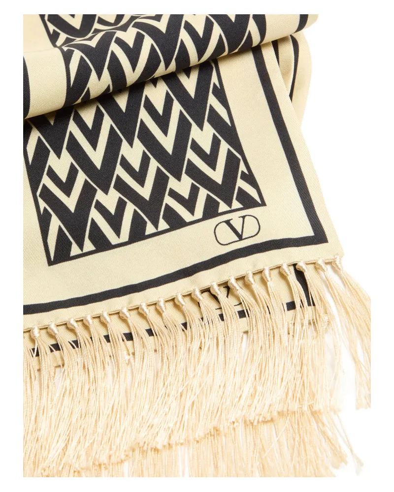 Valentino Garavani Toute la V Print Silk Scarf — Beige Beige