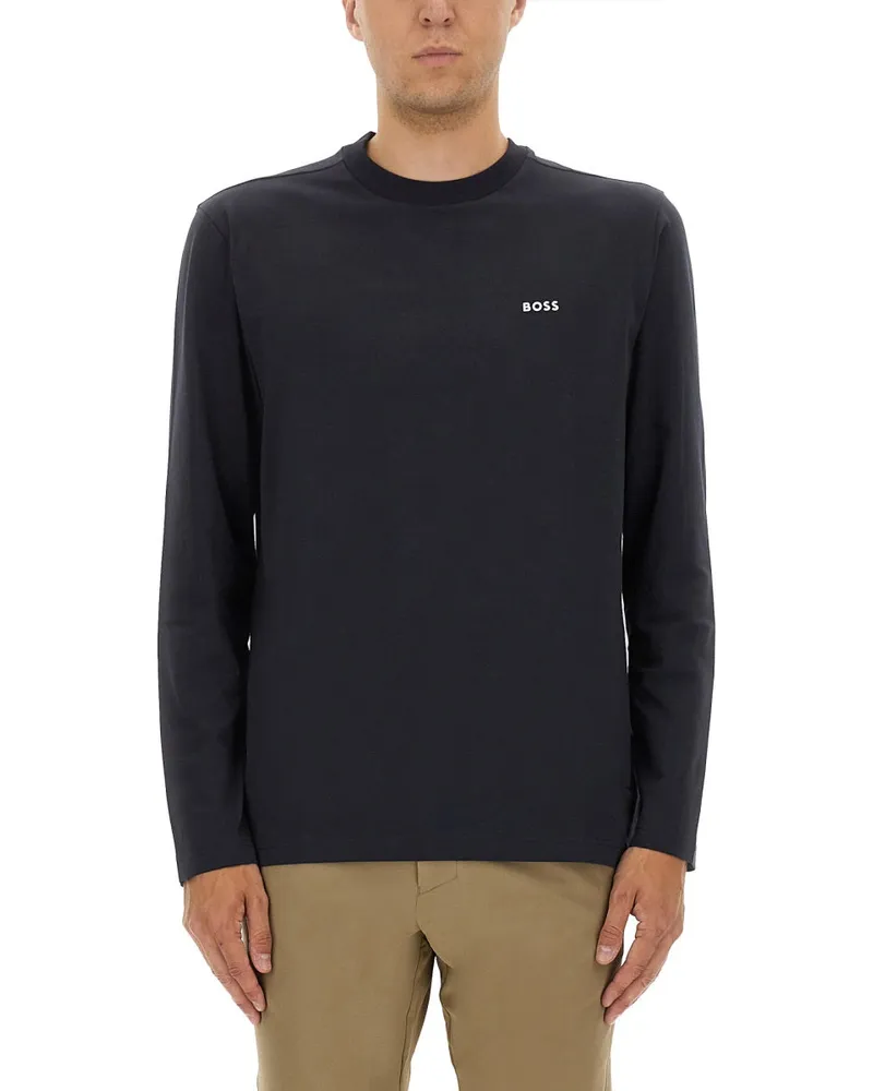 HUGO BOSS Men's Logo Print T-Shirt Blue Cotton T-Shirts And Polos Blue