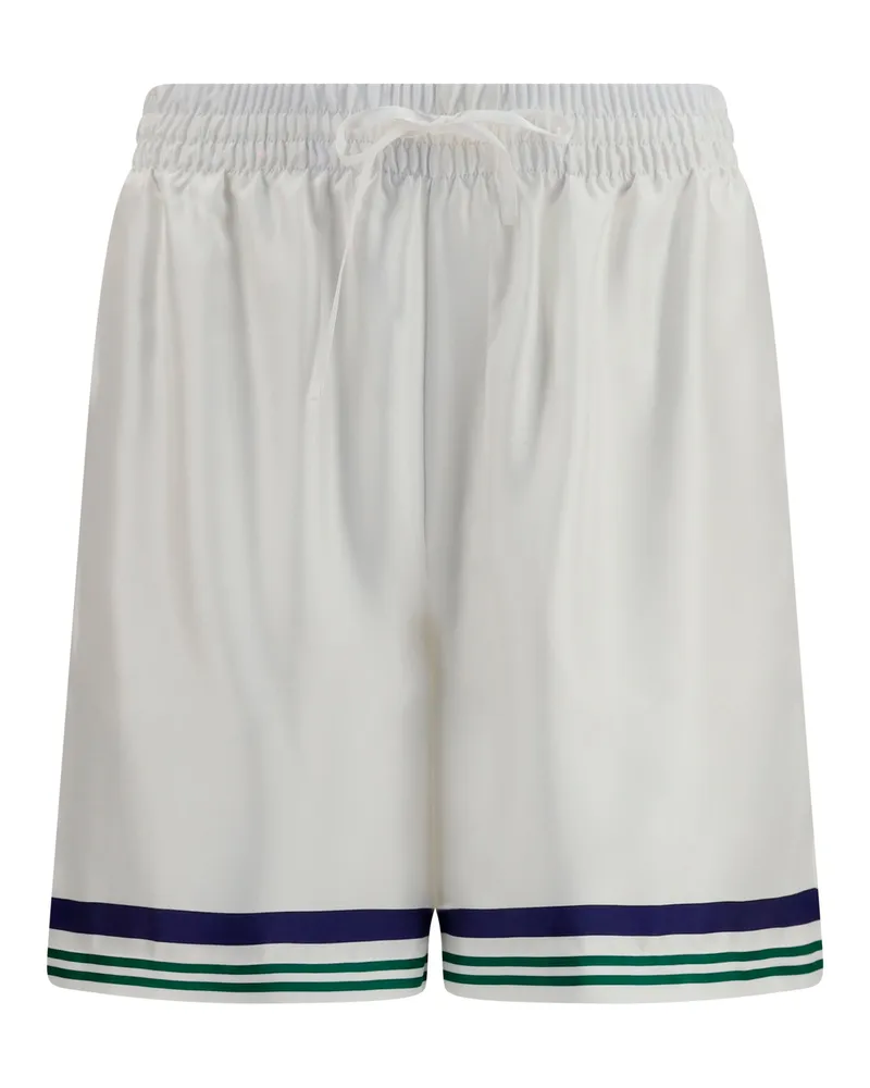 Casablanca Paris Men's Shorts Hotel Crest Multicolour Silk Bermuda White