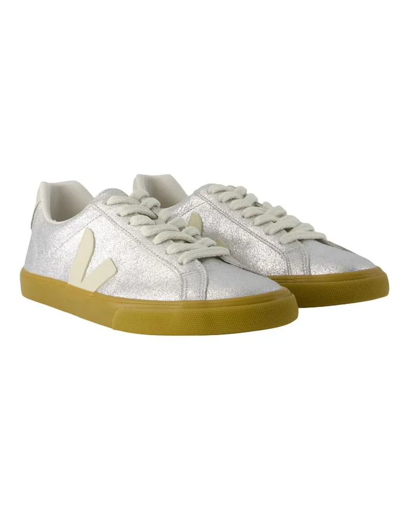 VEJA Women's Esplar Logo Sneakers -  Leather Silver Calfskin Shoes Silver