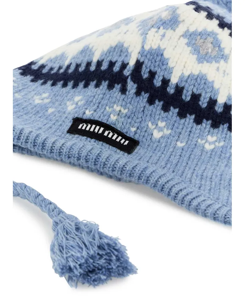 Miu Miu Women's Cappelli F0013 Exterior: Virgin Wool Cuffie Accessory Blue