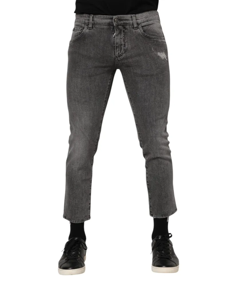 Dolce & Gabbana Gray Cotton Logo Plaque Men Denim Jeans Elastane Clothing Gray