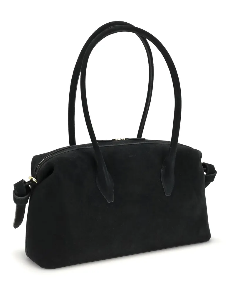 YUZEFI Women's Shoulder Duffle Bag Brioche Black Calf Leather Black