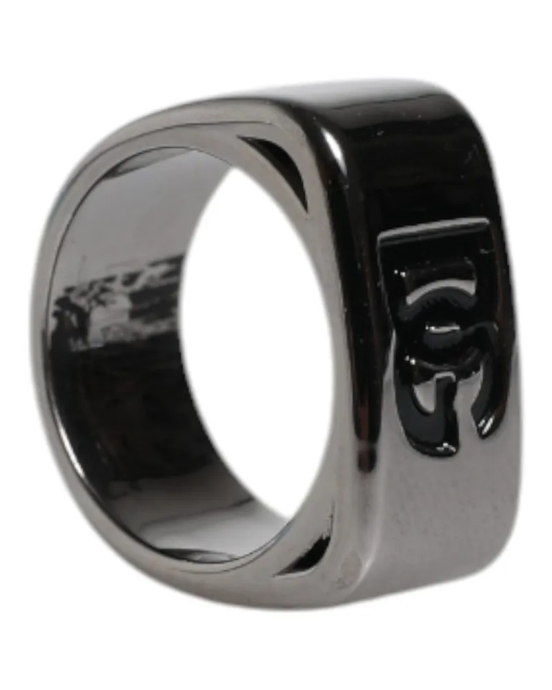 Dolce & Gabbana Men's Silver Tone Brass Dg Logo Ring Silver