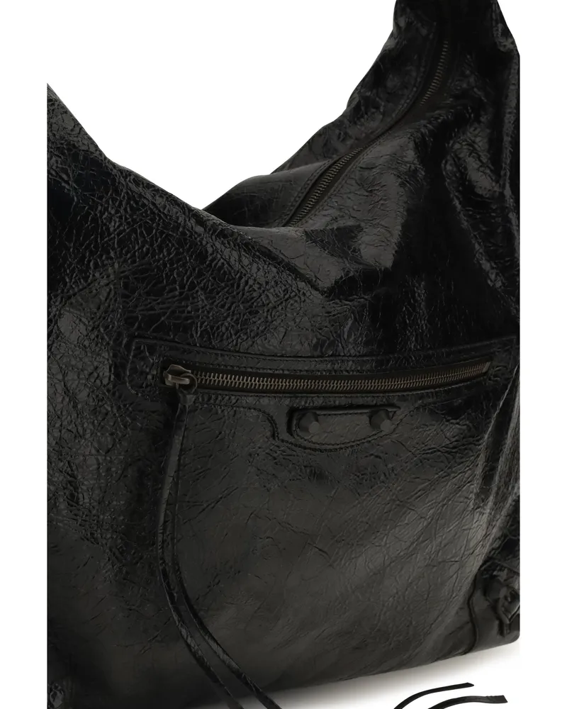 Balenciaga Le City Lambskin Leather Hobo Bag — Black Black