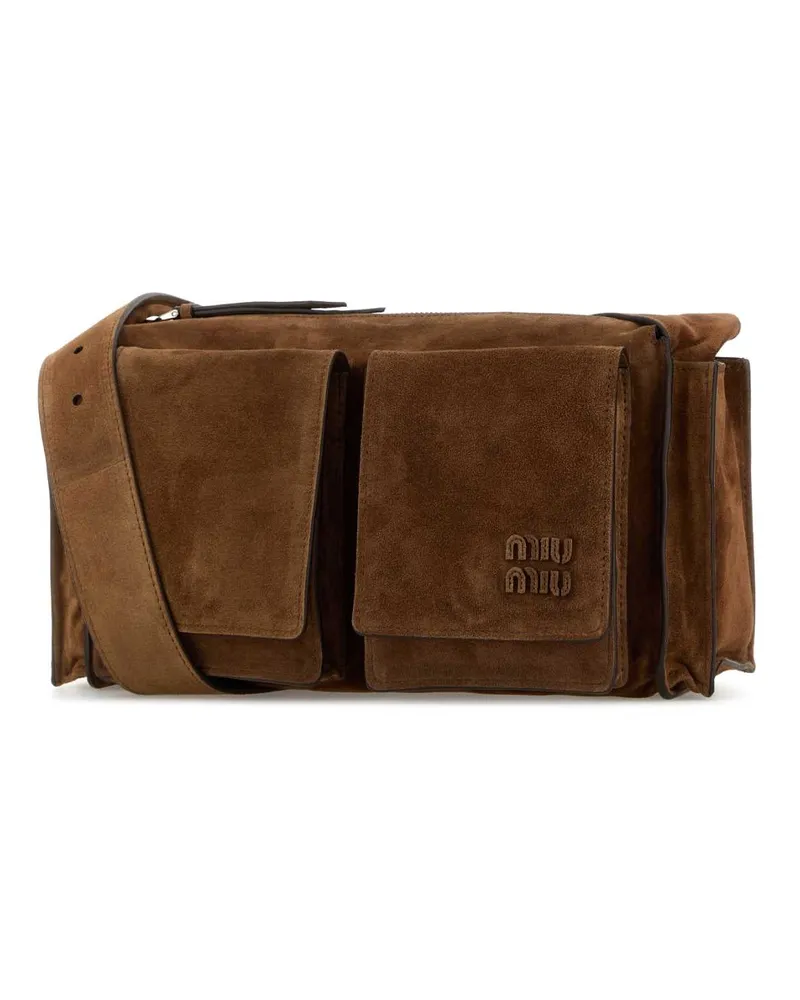 Miu Miu Women's Brown Suede Utilitaire Crossbody Bag Cacao Borse A Tracolla Brown