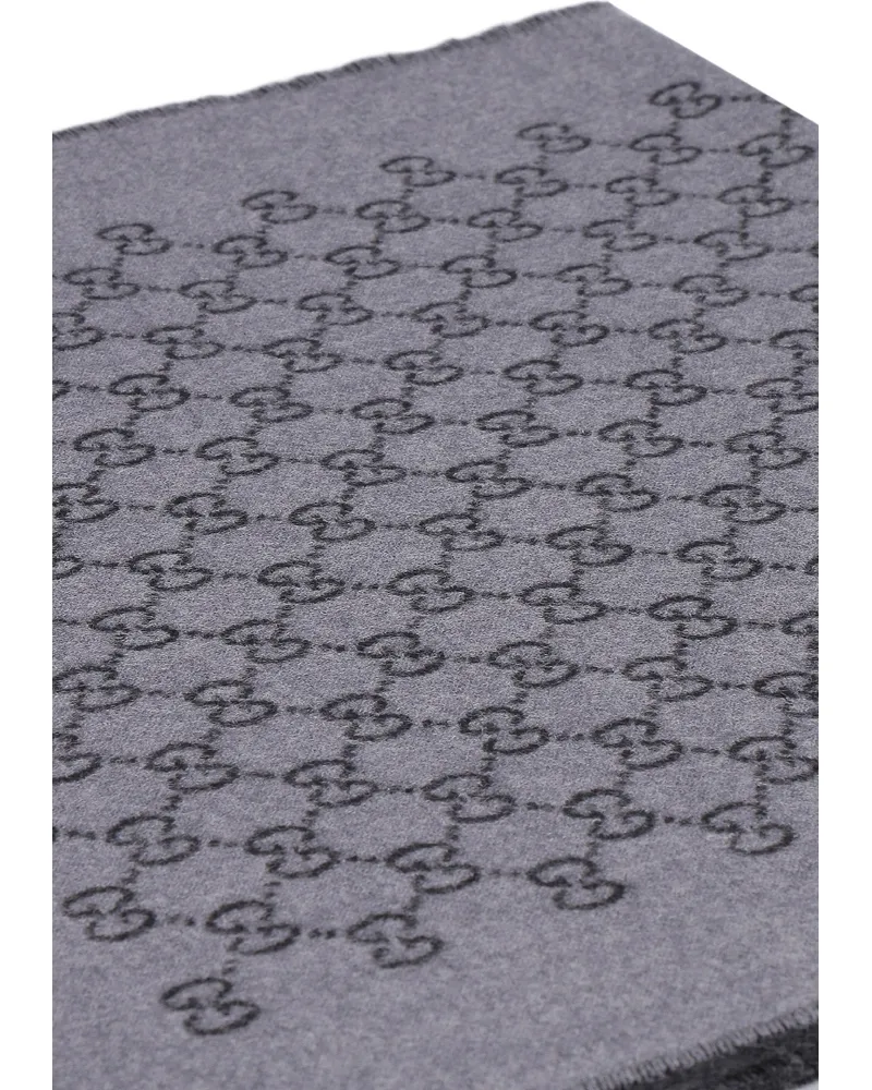 Gucci Men's Scarf Gg Jacquard Wool Grey Scarfs Gray