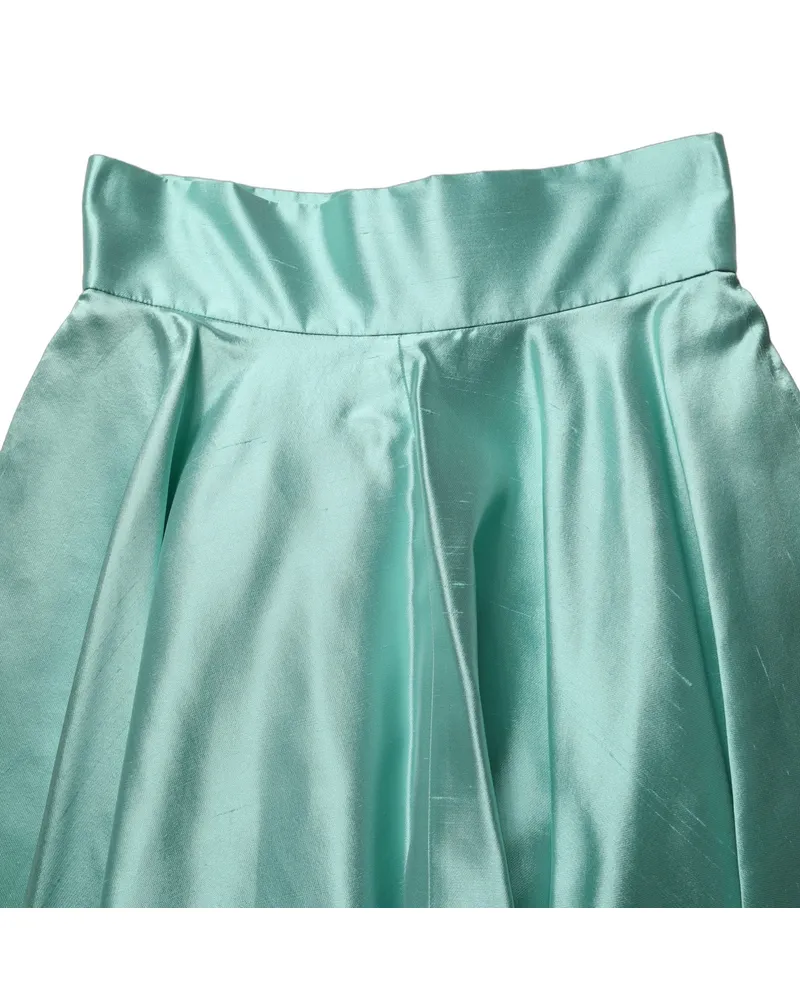 Dolce & Gabbana Women Green Satin High-Waisted Pleated A-Line Midi Skirt Silk Green