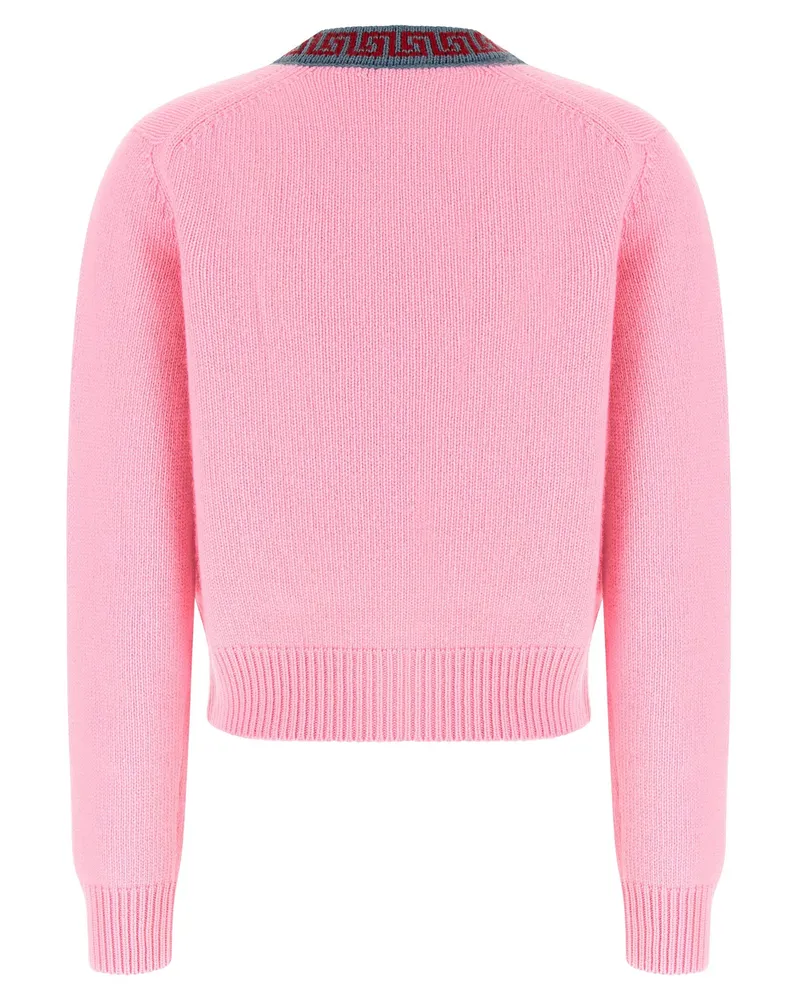 Versace Greek-Motif Jacquard Trim Cardigan — Pink Pink