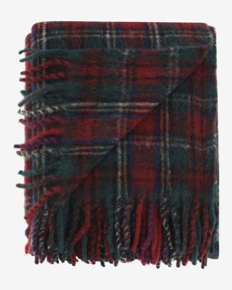 Saint Laurent Women's Wool Blend Maxi Scarf With Check Pattern Alpaca Scarfs Red