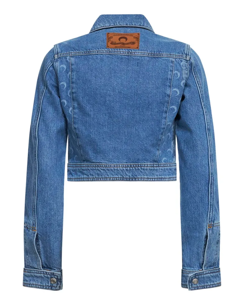 Marine Serre Women's Trucker Jacket Light Blue Organic Denim Cotton Bomber Blue