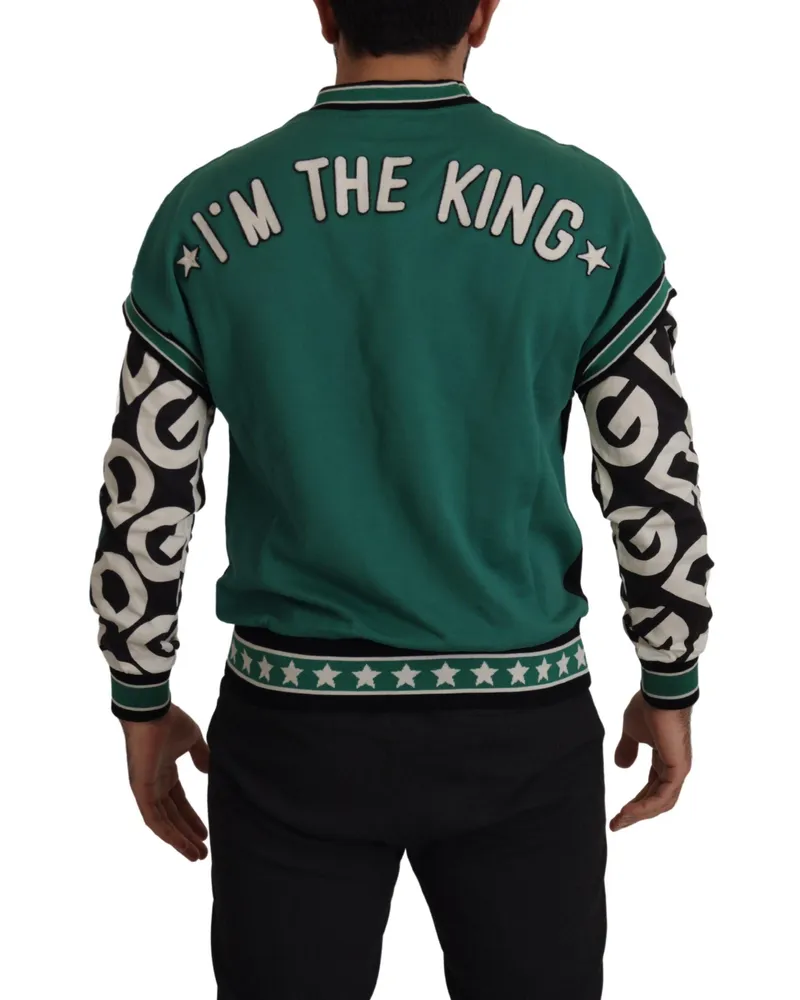 Dolce & Gabbana Men's Black Green Cotton King Star Crewneck Pullover Sweater Clothing Black