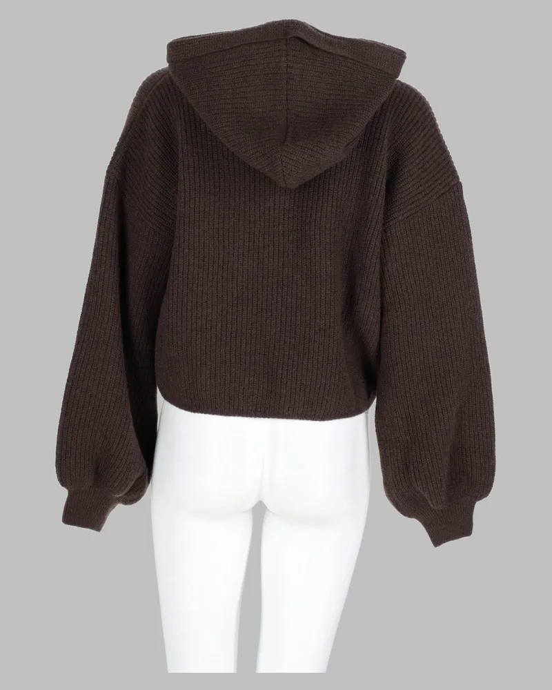 MSGM Logo Zip Wool-Cashmere Sweater — Brown Brown