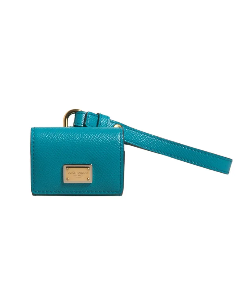 Dolce & Gabbana Unisex Green Logo Plaque Leather Gold Metal Strap Airpods Case Accessory Green
