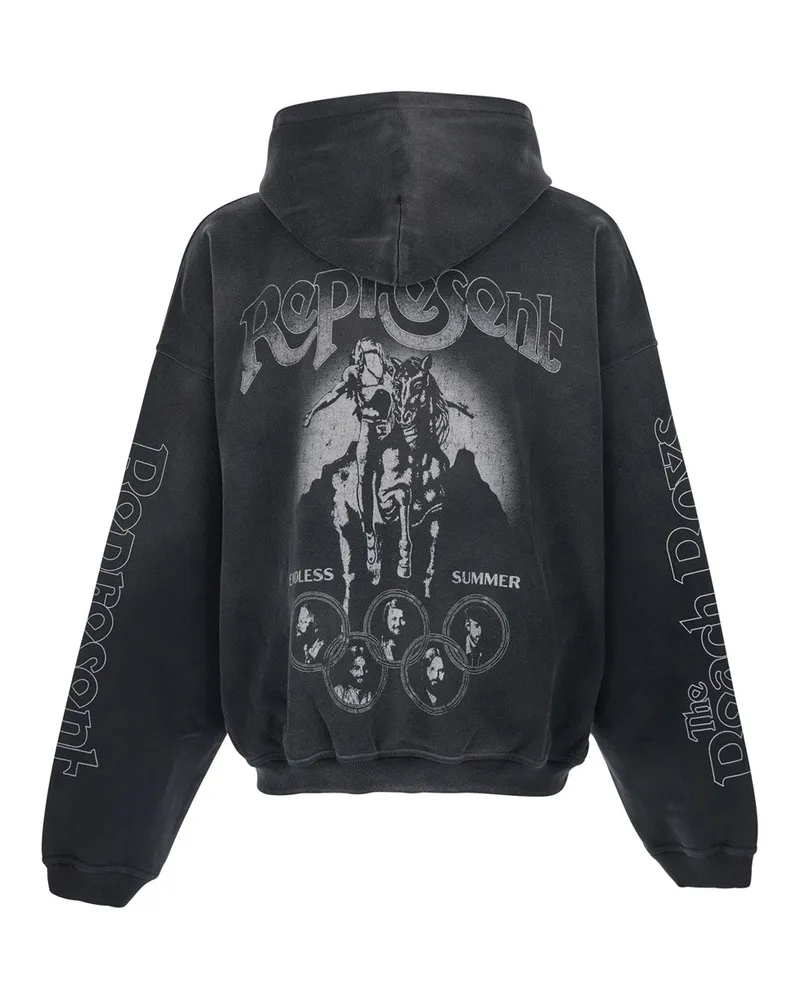 REPRESENT Men's Zip-Through Hoodie Endless Summer Black Cotton Sweatshirts Sweater Black