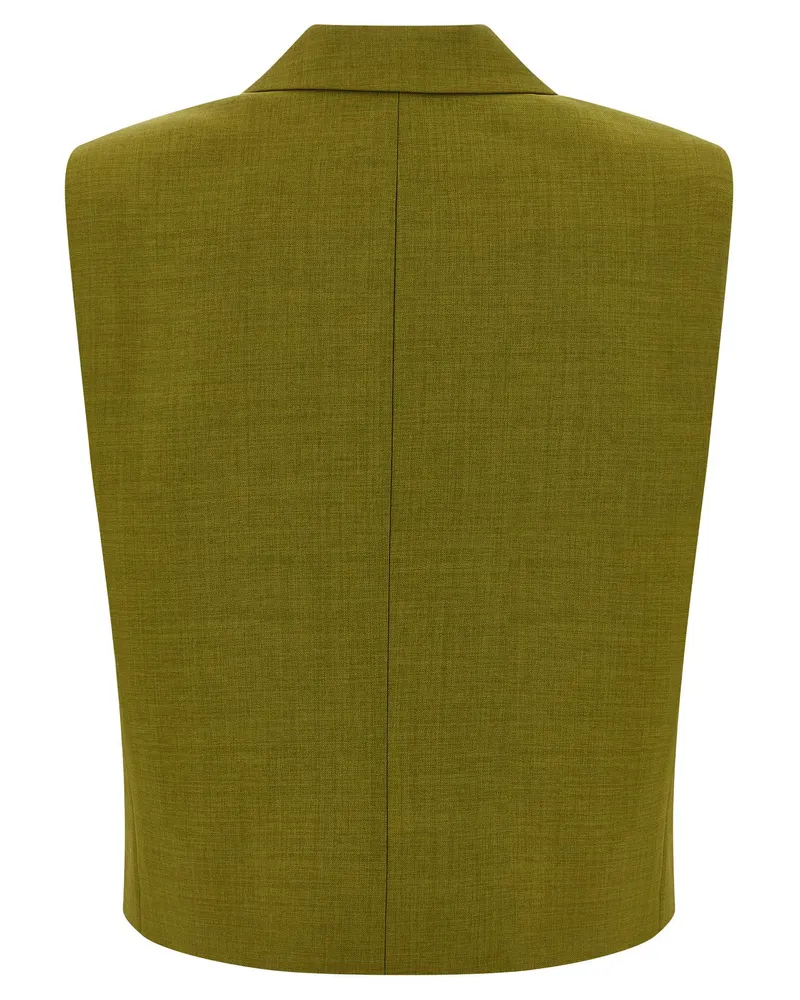 Theory Double-Breasted City Twill Vest — Olive Olive