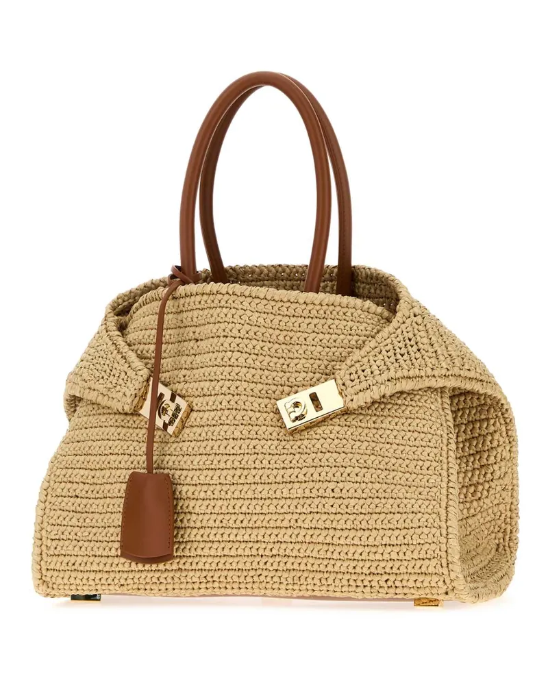 Ferragamo Raffia Shoulder Bag — Beige Beige