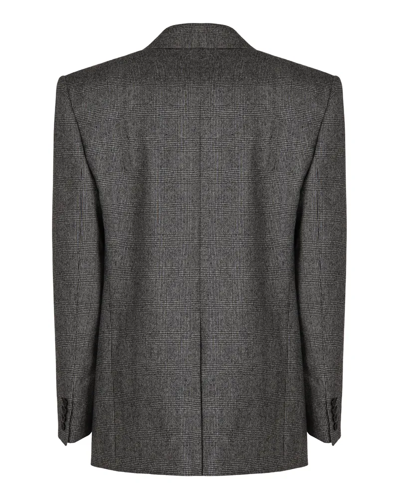 Saint Laurent Men's Flannel Jacket Prince Of Wales Wool Black-Chalk Suit & Dinner Black/chalk Black