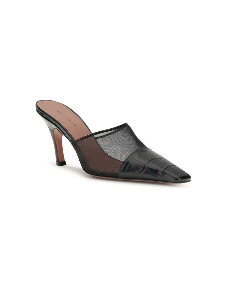 Amina Muaddi Women's Black Calf Leather Bos Taurus Mules Black