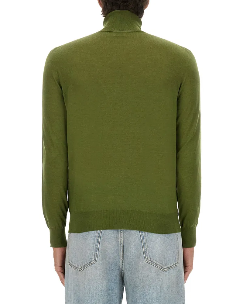 Saint Laurent Cashmere, Wool and Silk Blend Turtleneck Sweater — Green Green