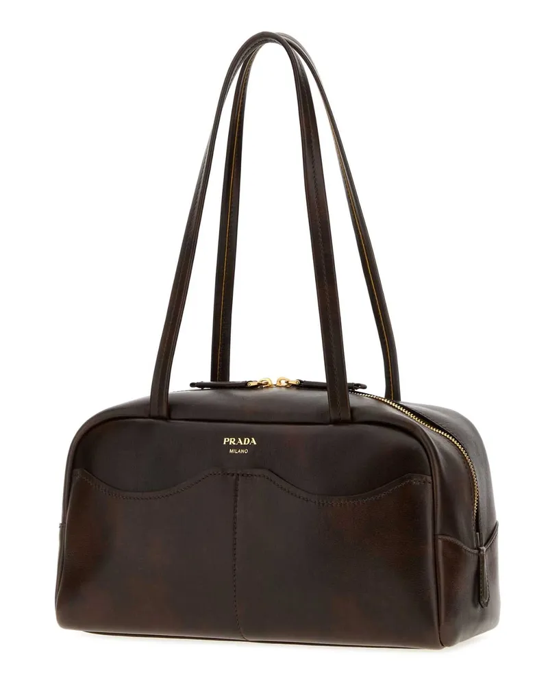 Prada Women's Dark Brown Leather Large  Carry Shoulder Bag Cacao Borse A Mano Brown