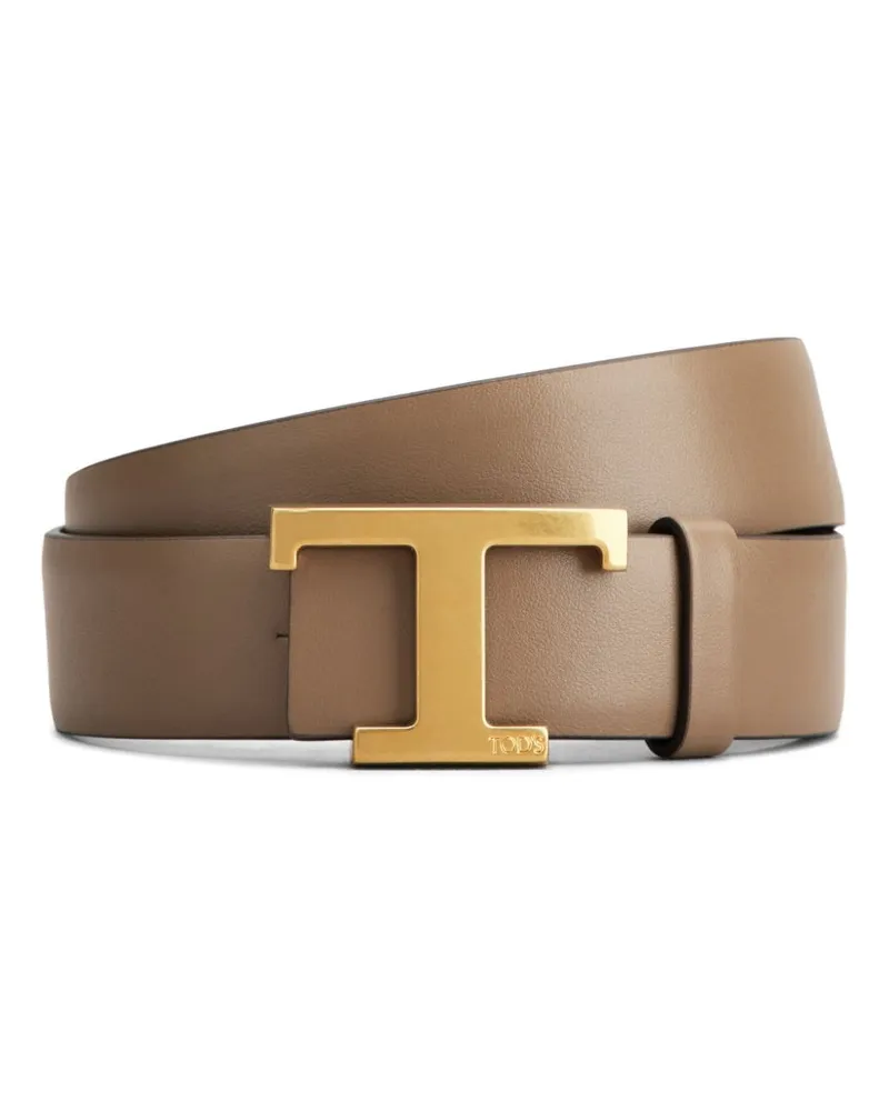 TOD'S Logo-Buckle Leather Belt — Black Black
