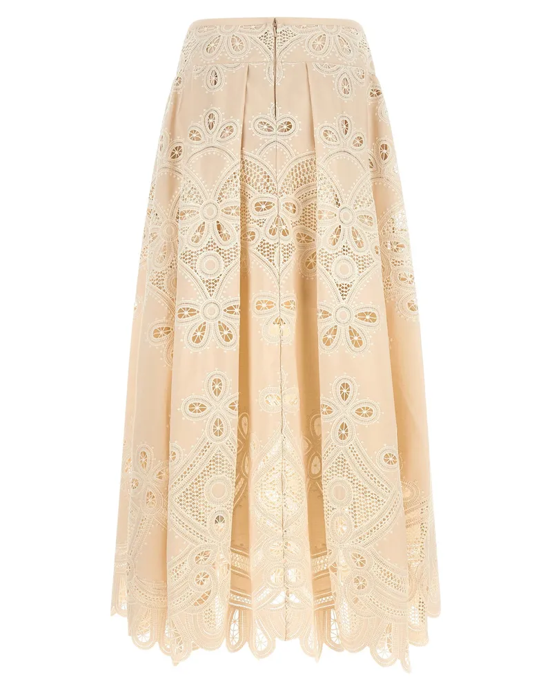 Elie Saab Carving Embroidery Skirt — Cream Cream