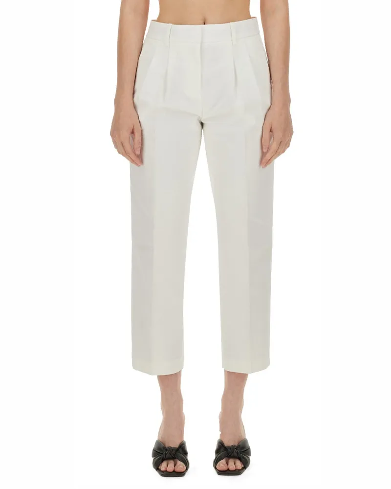 Michael Kors Cropped Cotton-Viscose Trousers — White White