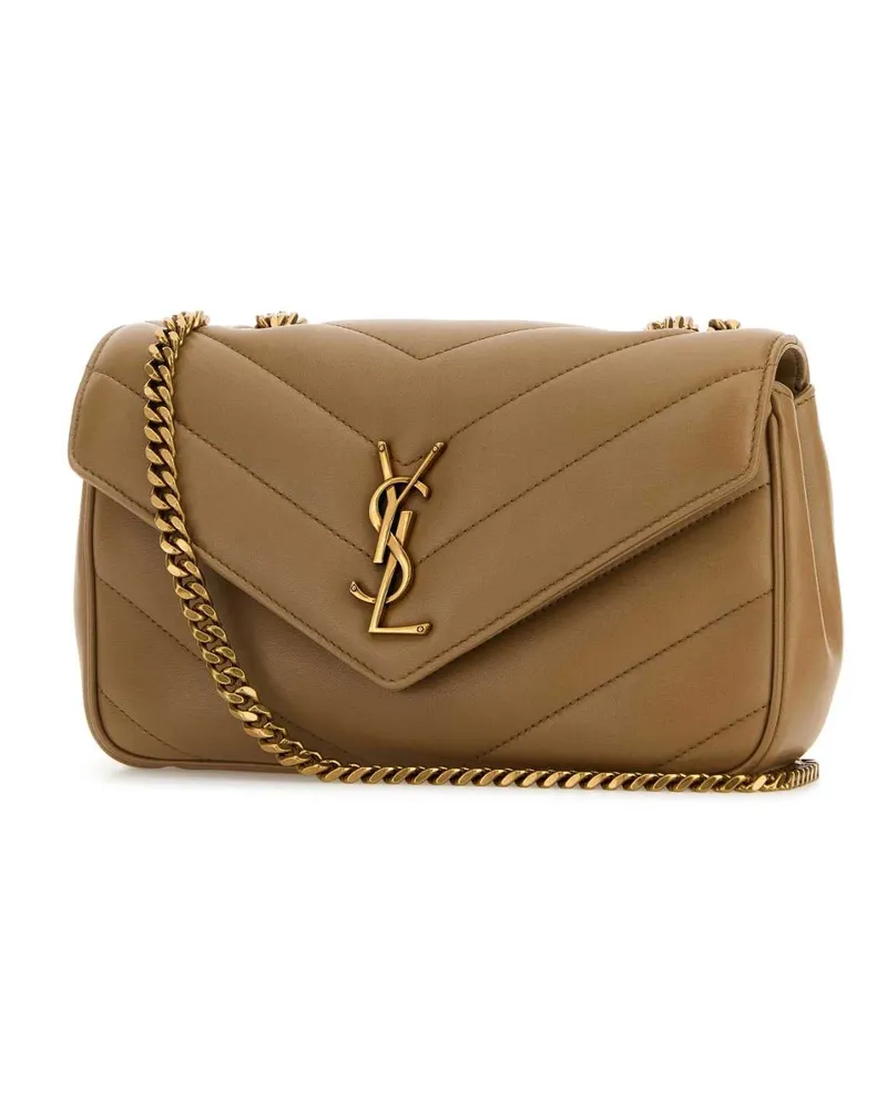 Saint Laurent Women's Camel Leather Small Loulou Shoulder Bag Naturaltan Borse A Tracolla Beige
