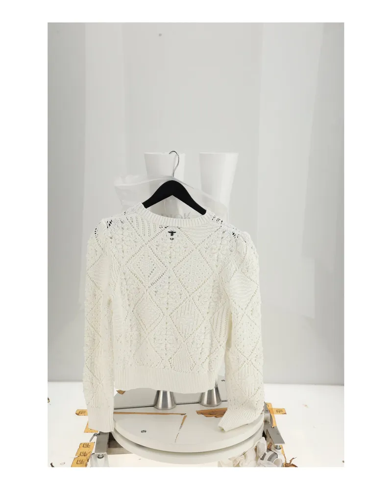 Dior Women's Pullover Ecru Cotton Sweater Beige