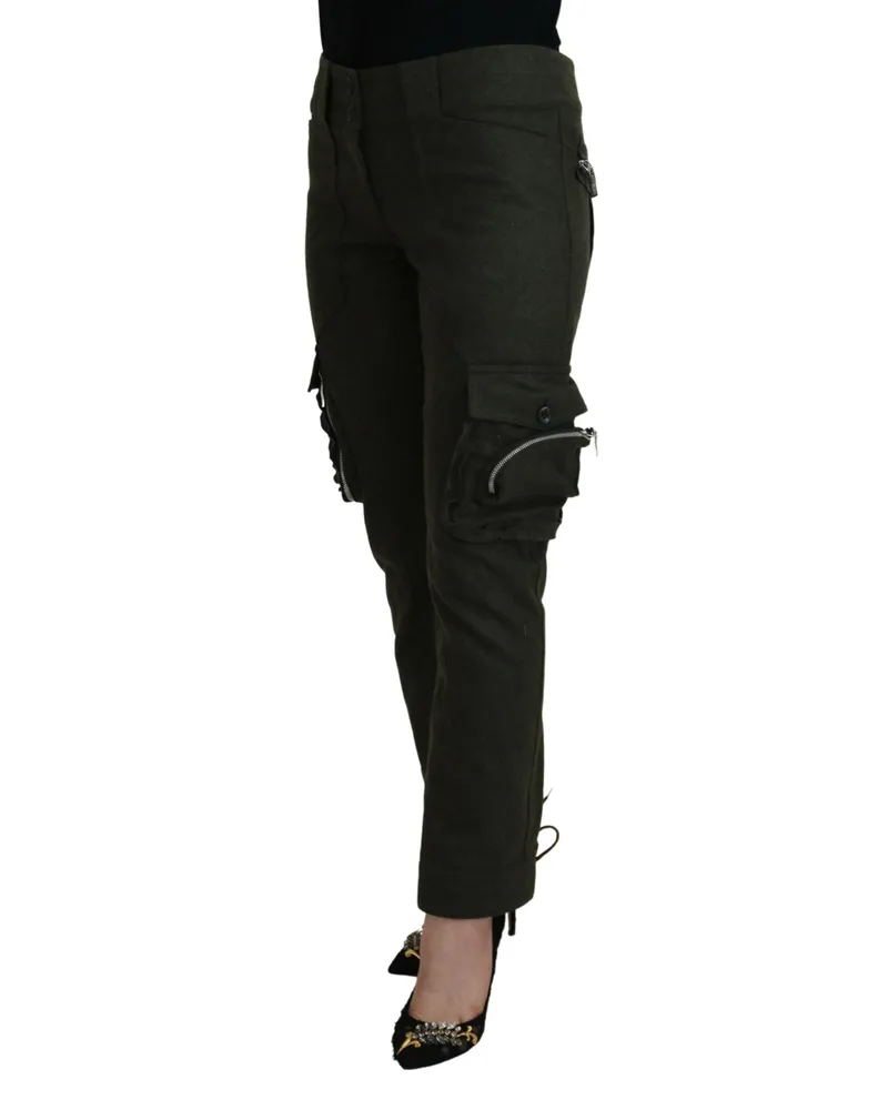 Ermanno Scervino Green Lace Up Leg Women Tapered Pants Wool Nylon Green