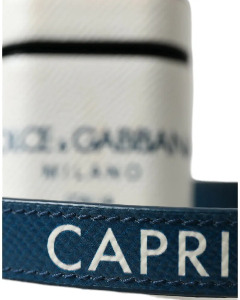 Dolce & Gabbana Women's White Blue Calf Leather Logo Print Strap Airpods Case And Accessory White