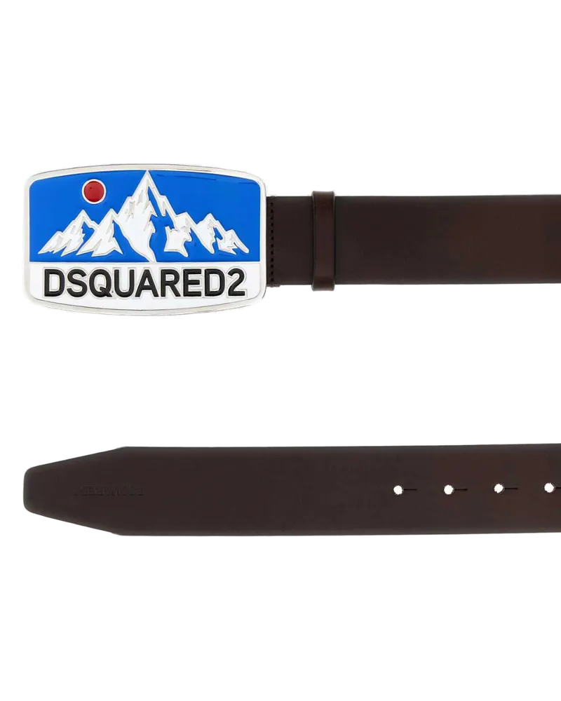 Dsquared2 Leather Mountain Logo Buckle Belt — Brown Brown