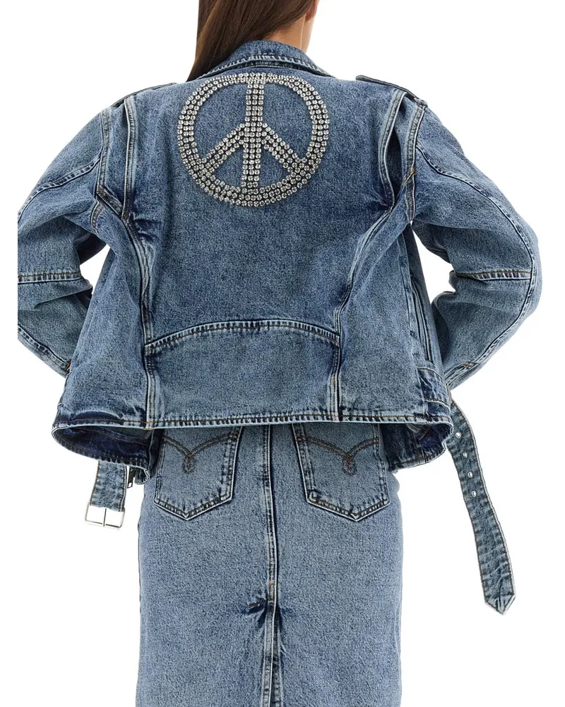 Moschino Peace Symbol Cotton Biker Jacket — Blue Blue