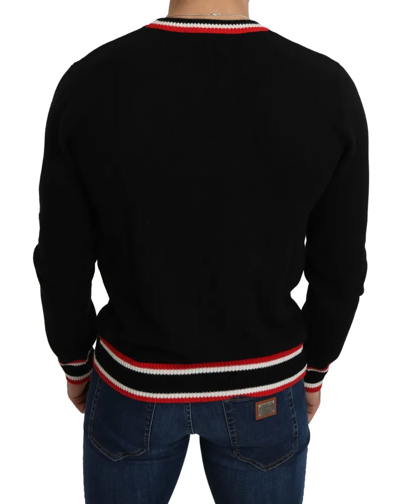 Dolce & Gabbana Men's Crew Neck Cashmere Sweater Black Wool Black