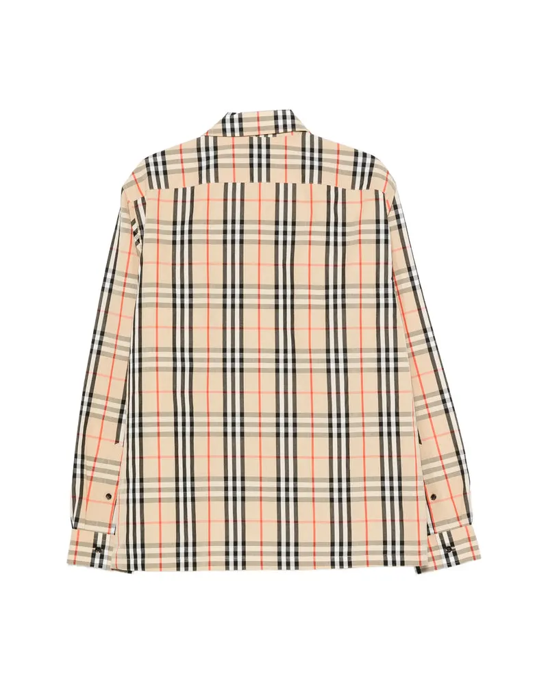Burberry Men's Shirt Jacket Ollie Check Cotton Linen Neutrals Beige