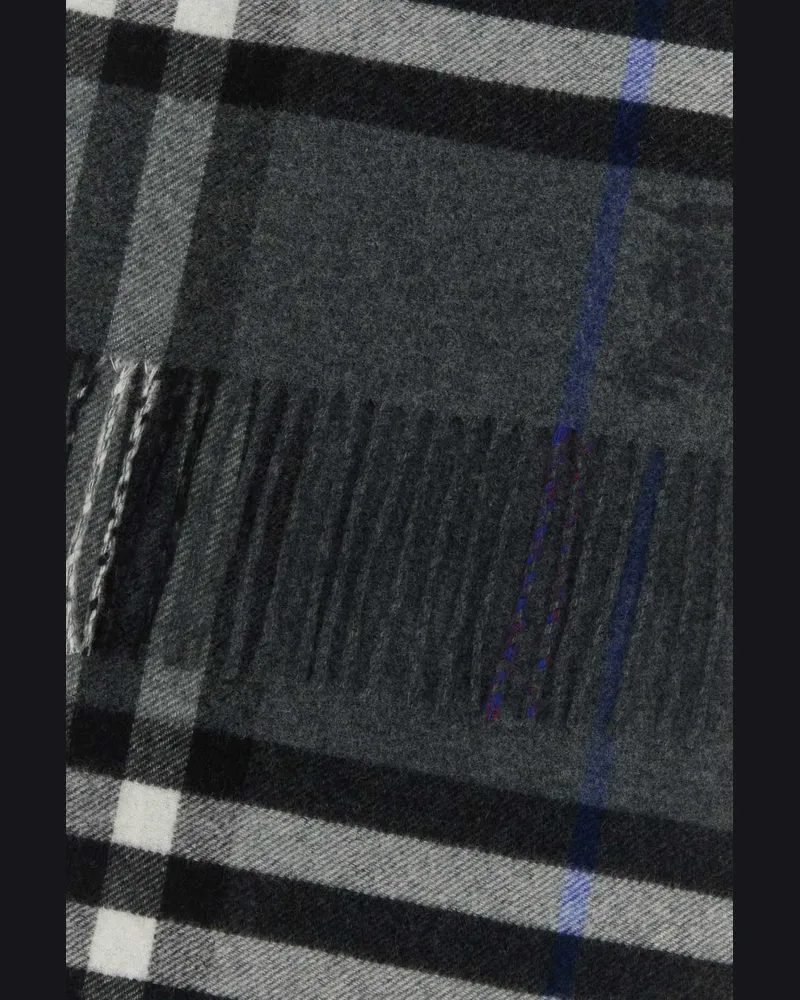 Burberry Unisex Embroidered Cashmere Check Scarf Marlboroughcharcoal Exterior: Sciarpe E Foulard Scarfs Gray