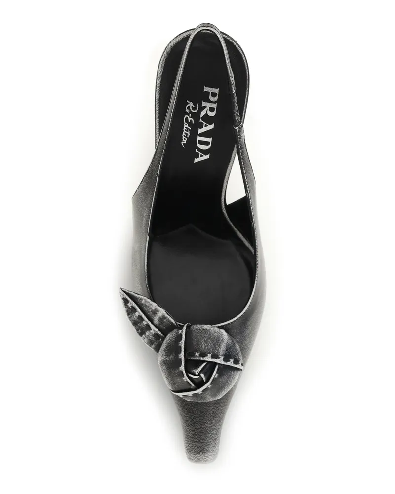 Prada Floral Appliqué Distressed Goatskin Slingback Pump — White 