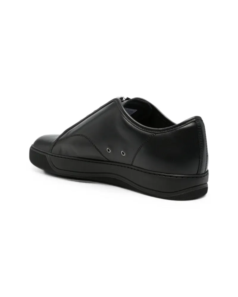 Lanvin Calf Leather Front-Zip Sneakers — Black Black