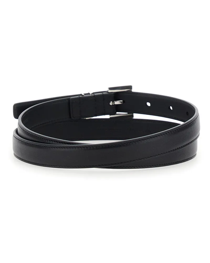 Saint Laurent Women's Belt Cassandre Plaque Black Leather Black