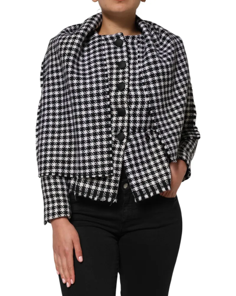 Dolce & Gabbana Women's Multicolor Wool Monochrome Patterned Jacket Black And White Virgin Nylon Clothing Black