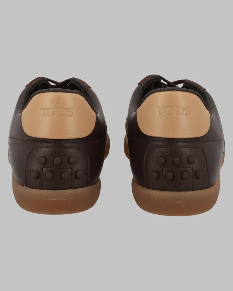 TOD'S Men's Leather Sneakers Multicolour Calfskin Trainers Brown
