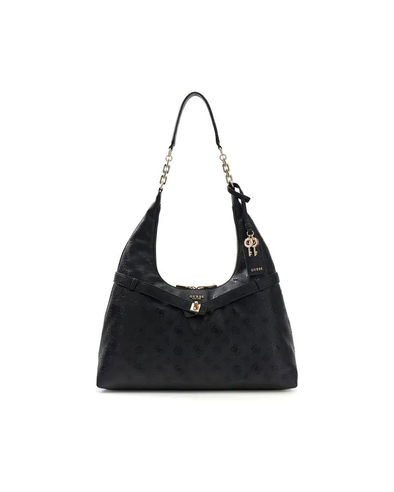 Guess Women's Hobo Bag Black Logo Polyurethane - Handbags Black