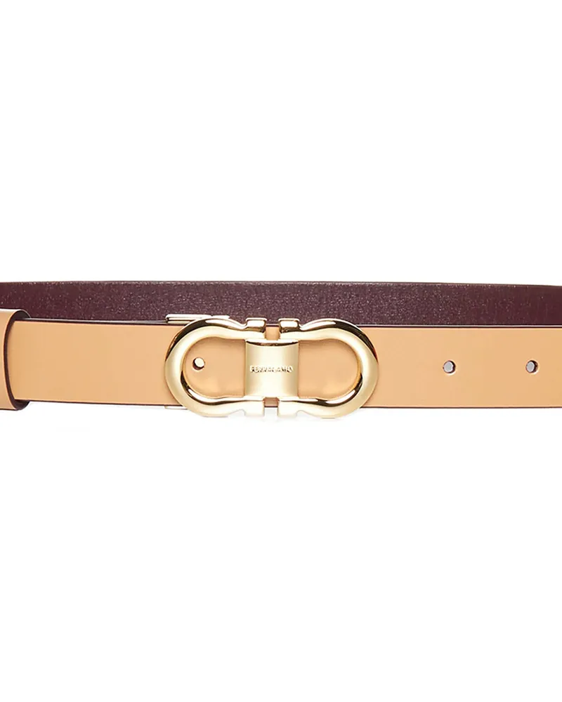 Ferragamo Reversible Gancini Leather Belt — Beige Beige