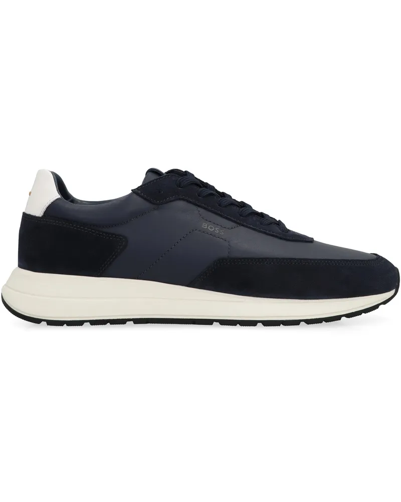HUGO BOSS Men's Low-Top Vinston Sneakers Blue Cow Hide Trainers Blue