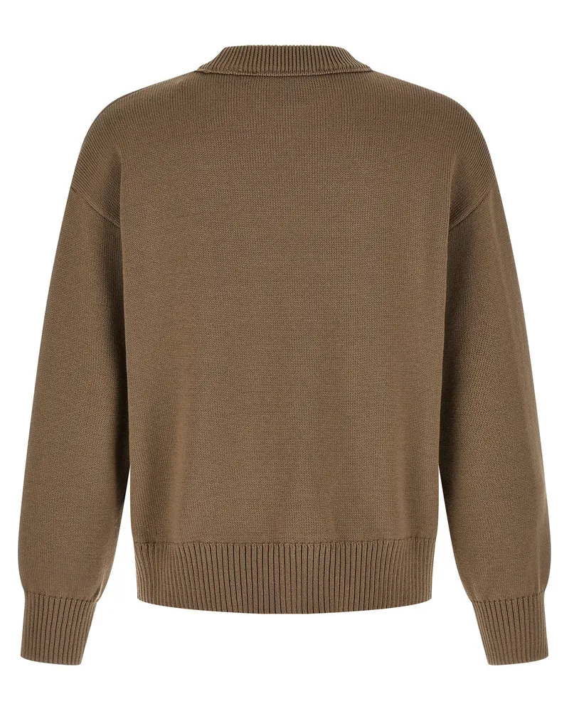 AMI Paris Intarsia Logo Sweater — Taupe Taupe