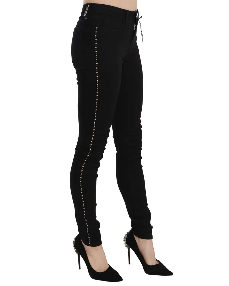 CoSTUME NATIONAL Women's Black Embellished Mid Waist Skinny Denim Jeans Cotton Clothing Black
