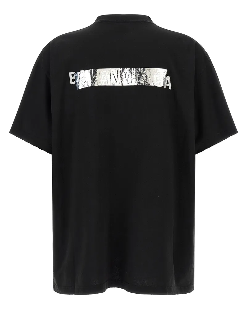 Balenciaga Silver Tape Logo T-shirt — Black Black